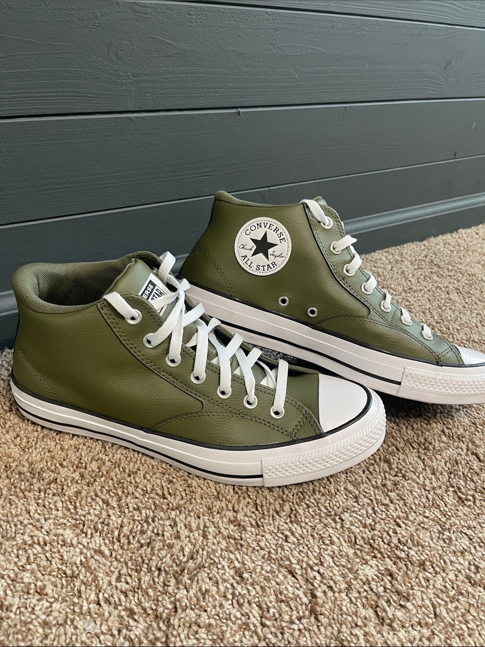 Converse Olive Green Low Top Sneakers with White Accents